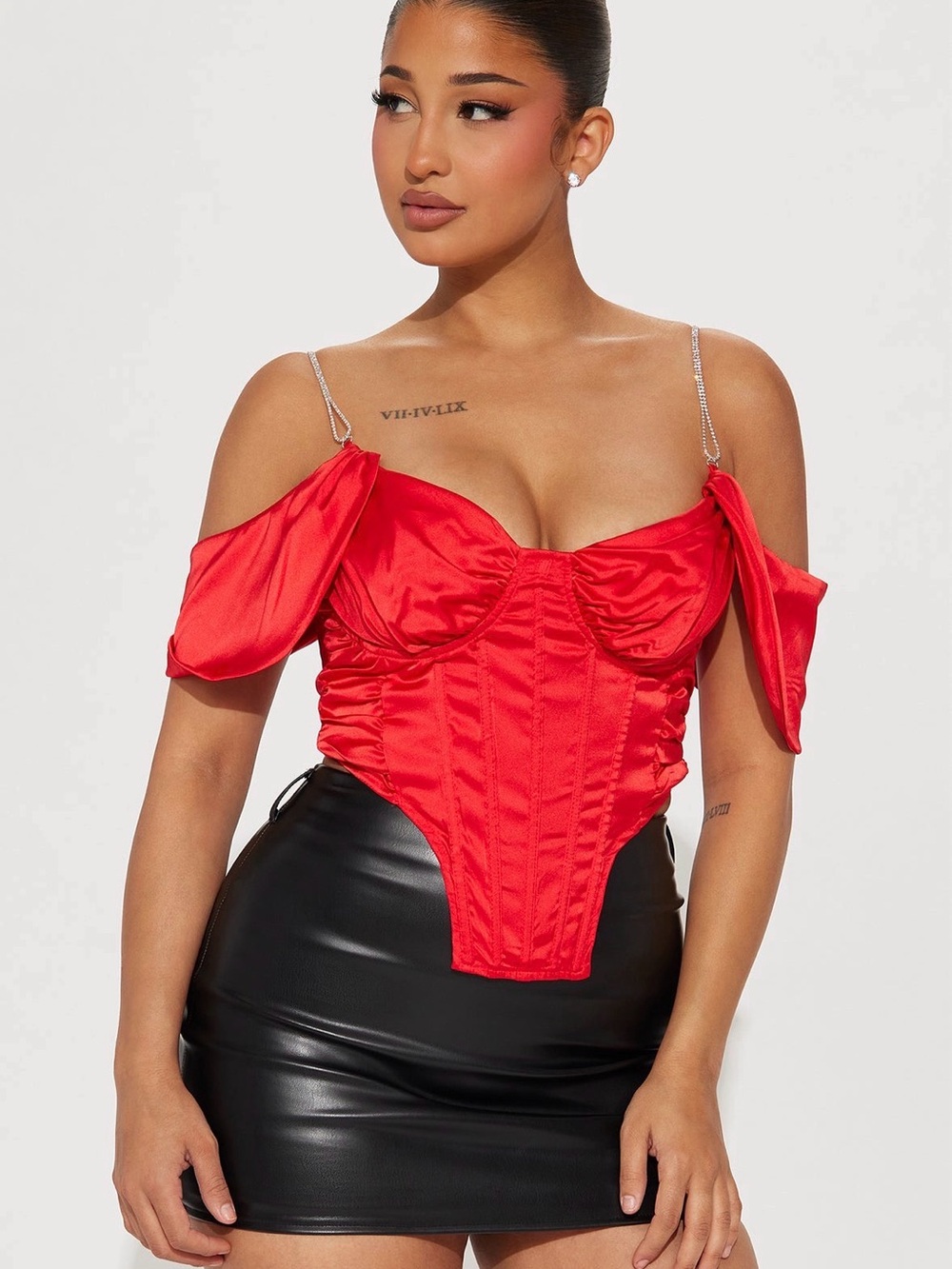 Fashion Nova New To You Satin Corset Top- Red